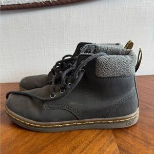 Vintage Doc Martens Black Lace-Up Leather Booties with Yellow Stitching